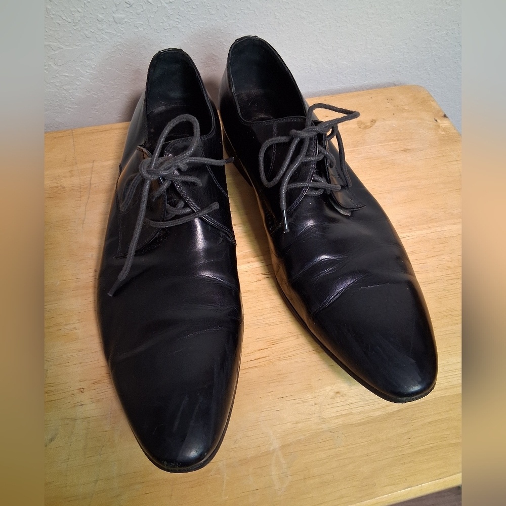 Gianni Versace Signature Men's Black Leather Shoes Size 42 US 9